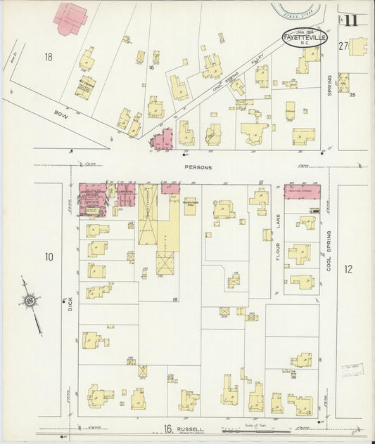 Sanborn Fire Insurance Map from Fayetteville, Cumberland County, North Carolina (1914), Sheet #0011 - Historic Sanborn Fire Insurance Map Print, vintage old map wall art, antique decor, genealogy gift, North Carolina North Carolina map