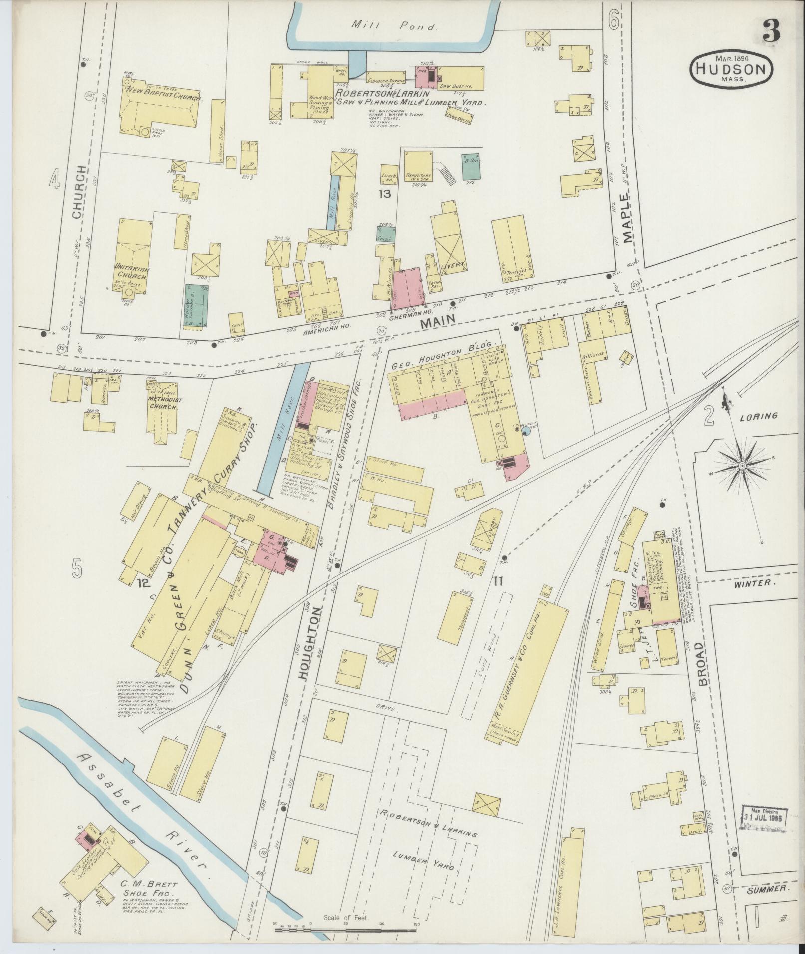 Sanborn Fire Insurance Map from Hudson, Middlesex County, Massachusetts (1894), Sheet #0003 - Complete Map Set gallery image, historic Sanborn map, vintage wall art, Massachusetts Massachusetts