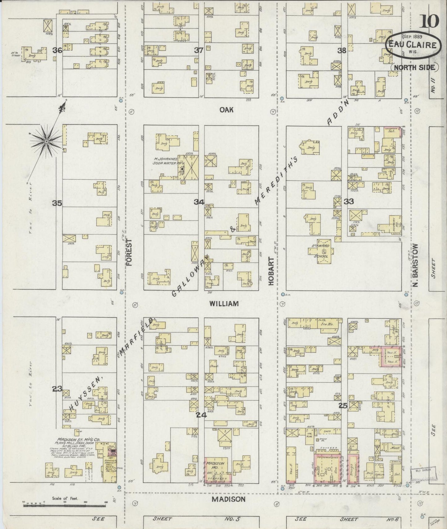 Sanborn Fire Insurance Map from Eau Claire, Eau Claire County, Wisconsin (1889), Sheet #0010 - Historic Sanborn Fire Insurance Map Print, vintage old map wall art, antique decor, genealogy gift, Wisconsin Wisconsin map