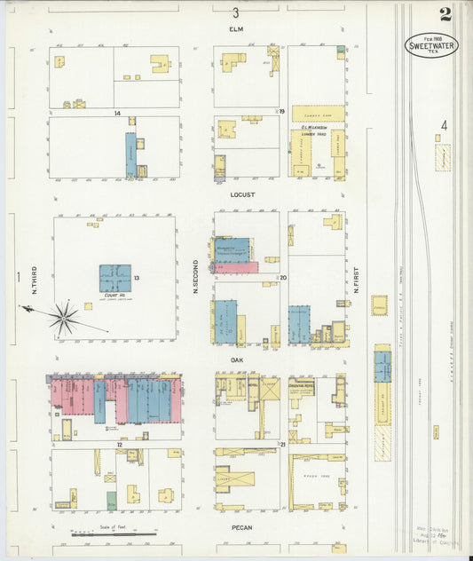 Sanborn Fire Insurance Map from Sweetwater, Nolan County, Texas (1908), Sheet #0002 - Historic Sanborn Fire Insurance Map Print, vintage old map wall art, antique decor, genealogy gift, Texas Texas map