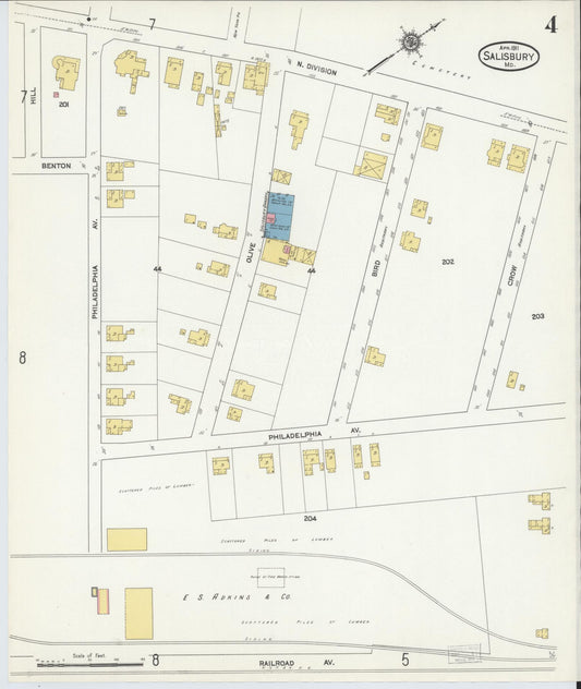 Sanborn Fire Insurance Map from Salisbury, Wicomico County, Maryland (1911), Sheet #0004 - Historic Sanborn Fire Insurance Map Print, vintage old map wall art, antique decor, genealogy gift, Maryland Maryland map