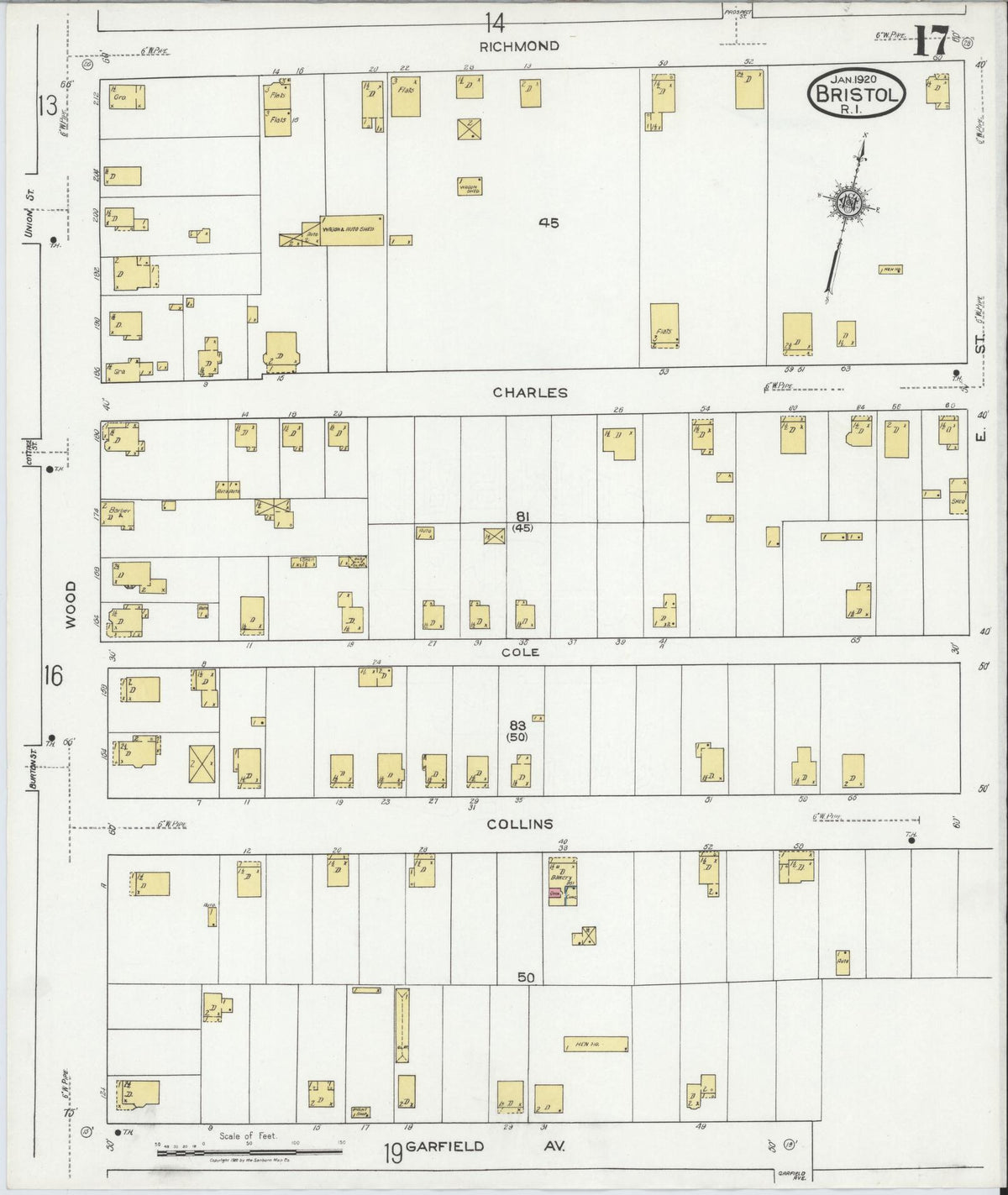 Sanborn Fire Insurance Map from Bristol, Bristol County, Rhode Island (1920), Sheet #0017 - Complete Map Set gallery image, historic Sanborn map, vintage wall art, Rhode Island Rhode Island