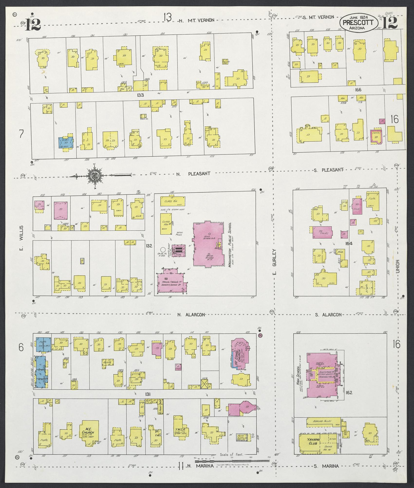 Sanborn Fire Insurance Map from Prescott, Yavapai County, Arizona (1924), Sheet #0012 - Complete Map Set gallery image, historic Sanborn map, vintage wall art, Arizona Arizona