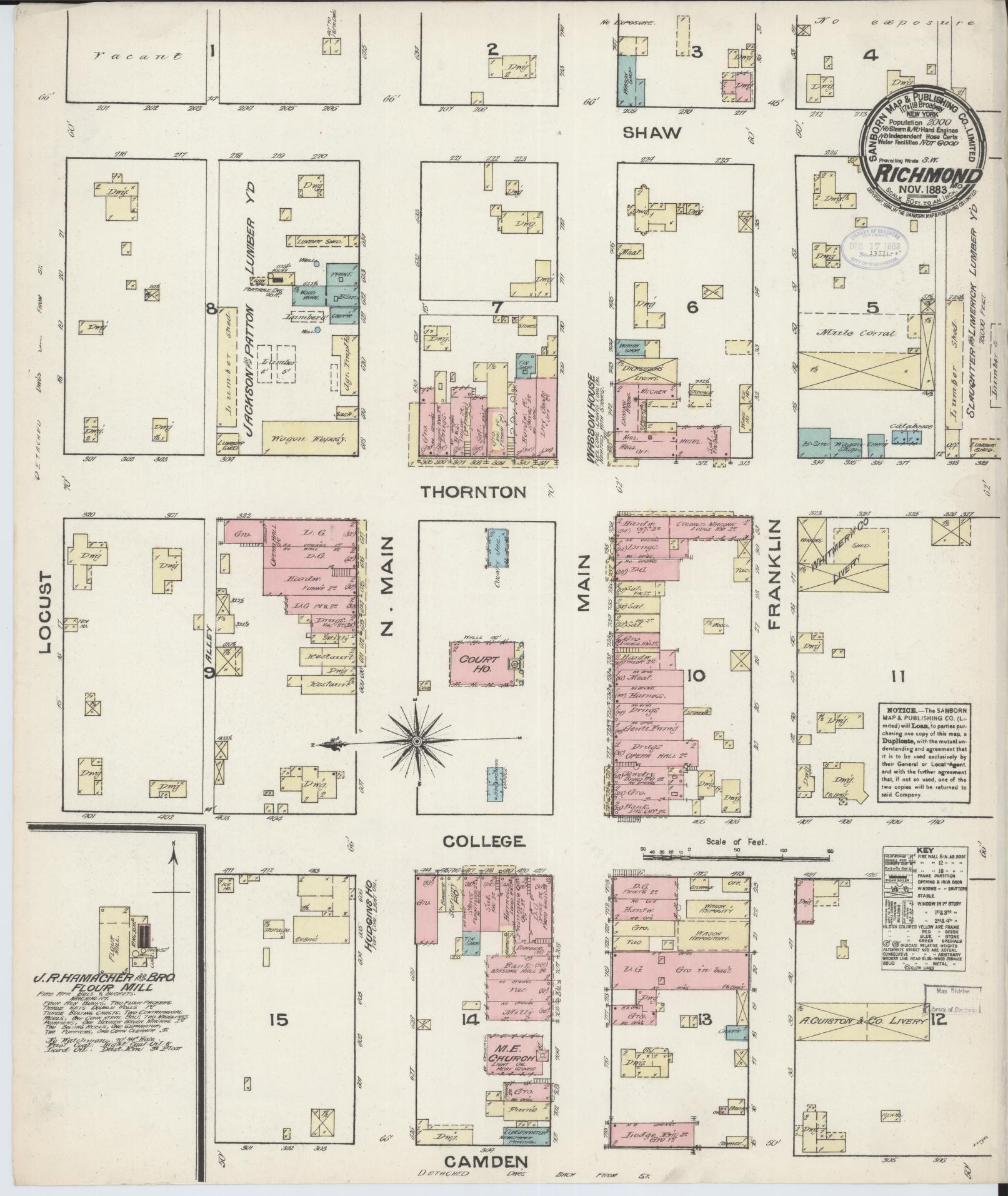 Sanborn Fire Insurance Map from Richmond, Ray County, Missouri (1883), Sheet #0001 - Historic Sanborn Fire Insurance Map Print, vintage old map wall art, antique decor, genealogy gift, Missouri Missouri map