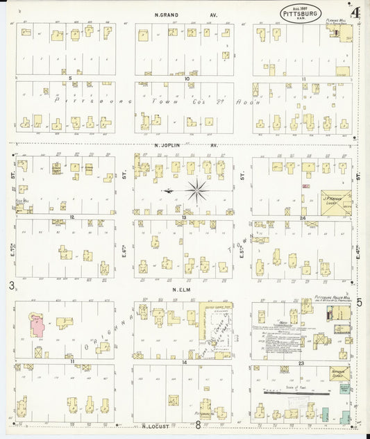 Sanborn Fire Insurance Map from Pittsburg, Crawford County, Kansas (1897), Sheet #0004 - Historic Sanborn Fire Insurance Map Print, vintage old map wall art, antique decor, genealogy gift, Kansas Kansas map