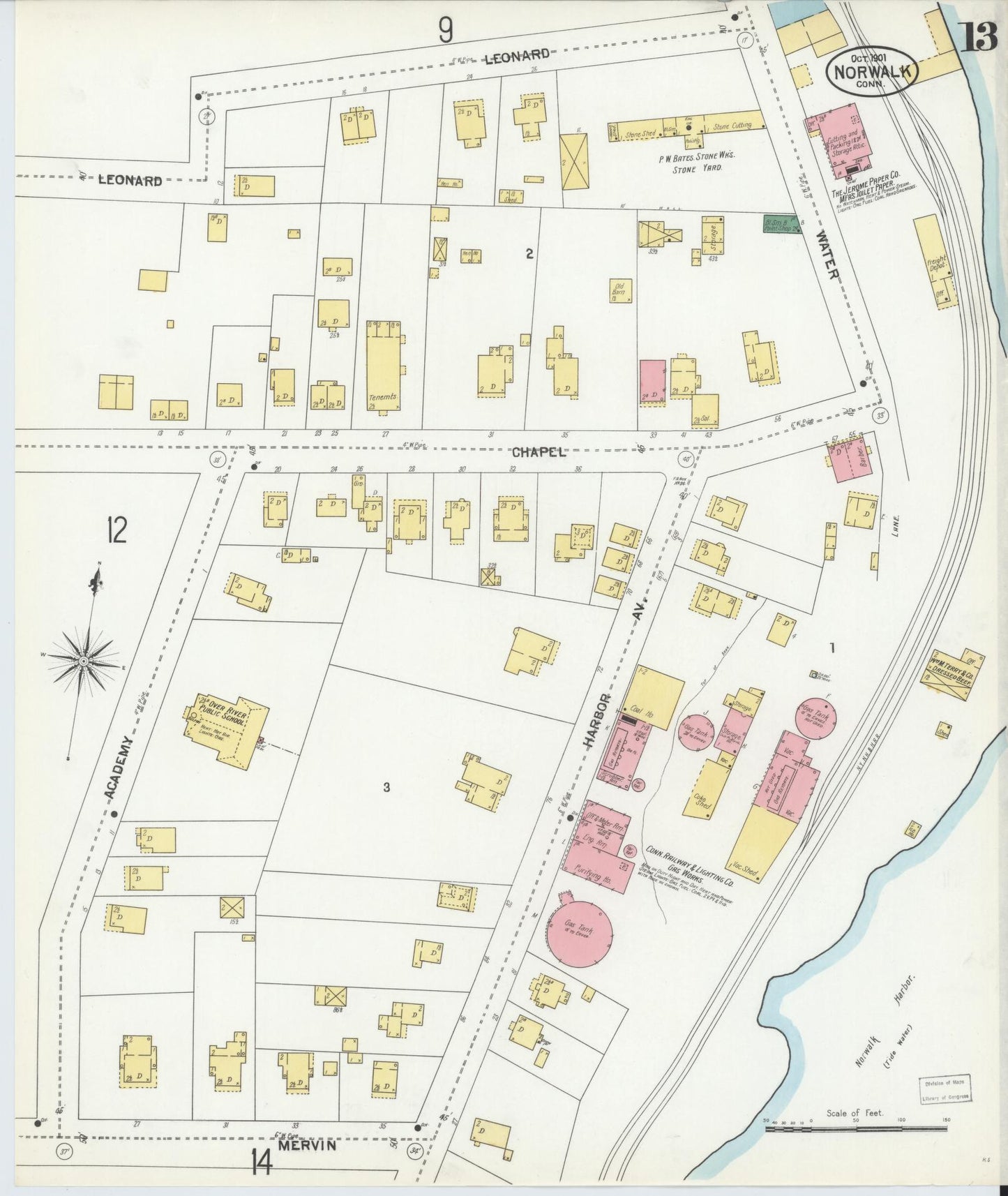 Sanborn Fire Insurance Map from Norwalk, Fairfield County, Connecticut (1901), Sheet #0013 - Complete Map Set gallery image, historic Sanborn map, vintage wall art, Connecticut Connecticut