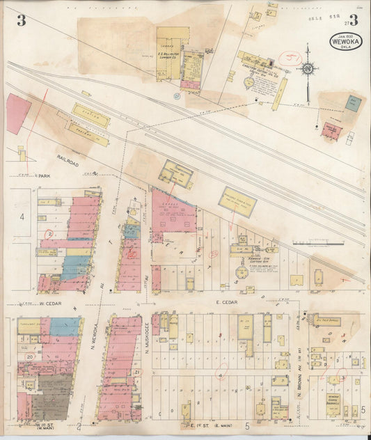 Sanborn Fire Insurance Map from Wewoka, Seminole County, Oklahoma (1945), Sheet #0003 - Historic Sanborn Fire Insurance Map Print, vintage old map wall art, antique decor, genealogy gift, Oklahoma Oklahoma map
