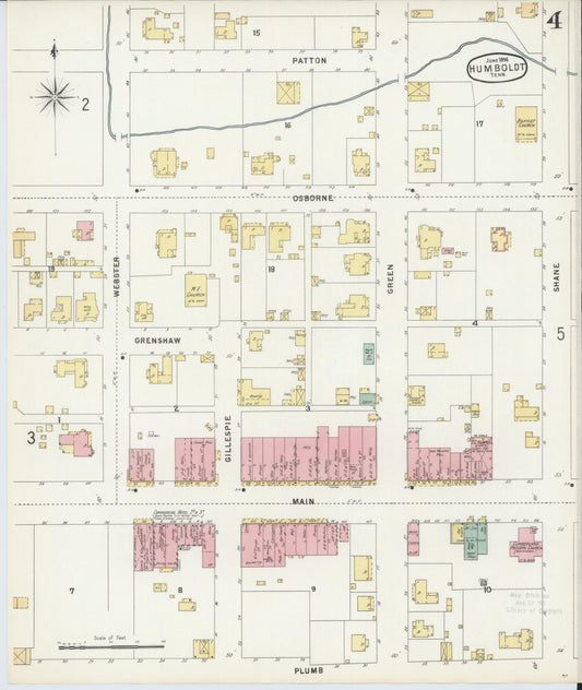 Sanborn Fire Insurance Map from Humboldt, Gibson County, Tennessee (1896), Sheet #0004 - Historic Sanborn Fire Insurance Map Print, vintage old map wall art, antique decor, genealogy gift, Tennessee Tennessee map