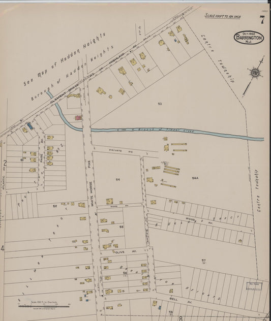 Sanborn Fire Insurance Map from Barrington, Camden County, New Jersey (1922), Sheet #0007 - Historic Sanborn Fire Insurance Map Print, vintage old map wall art, antique decor, genealogy gift, New Jersey New Jersey map