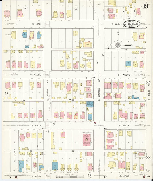 Sanborn Fire Insurance Map from Albuquerque, Bernalillo County, New Mexico (1913), Sheet #0019 - Historic Sanborn Fire Insurance Map Print, vintage old map wall art, antique decor, genealogy gift, New Mexico New Mexico map