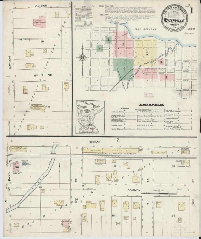 Sanborn Fire Insurance Map from Waterville, Le Sueur County, Minnesota. (1914) – Map View
