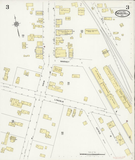 Sanborn Fire Insurance Map from Mars Hill, Aroostook County, Maine (1925), Sheet #0003 - Historic Sanborn Fire Insurance Map Print, vintage old map wall art, antique decor, genealogy gift, Maine Maine map