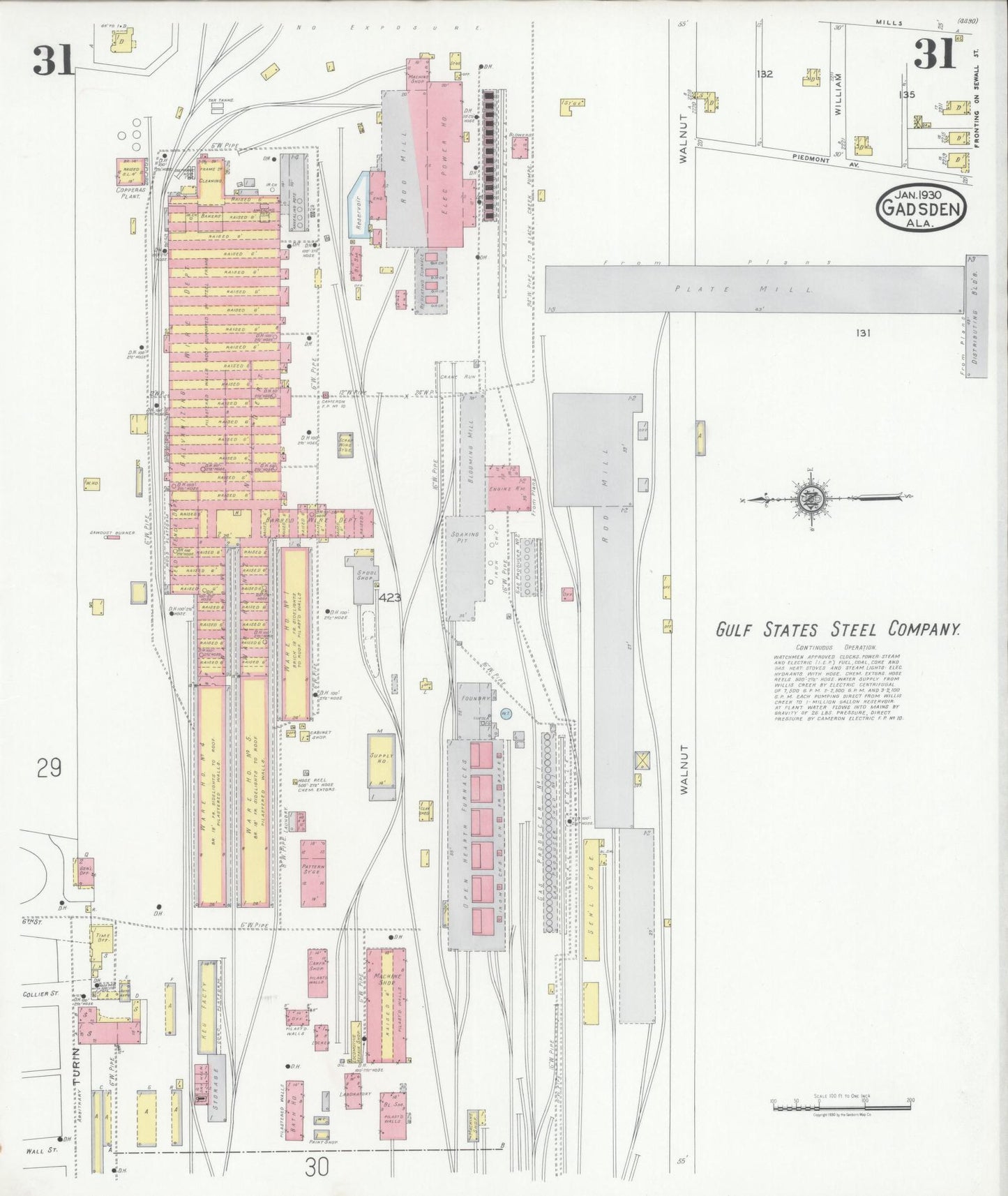 Sanborn Fire Insurance Map from Gadsden, Etowah County, Alabama (1930), Sheet #0031 - Historic Sanborn Fire Insurance Map Print, vintage old map wall art, antique decor, genealogy gift, Alabama Alabama map