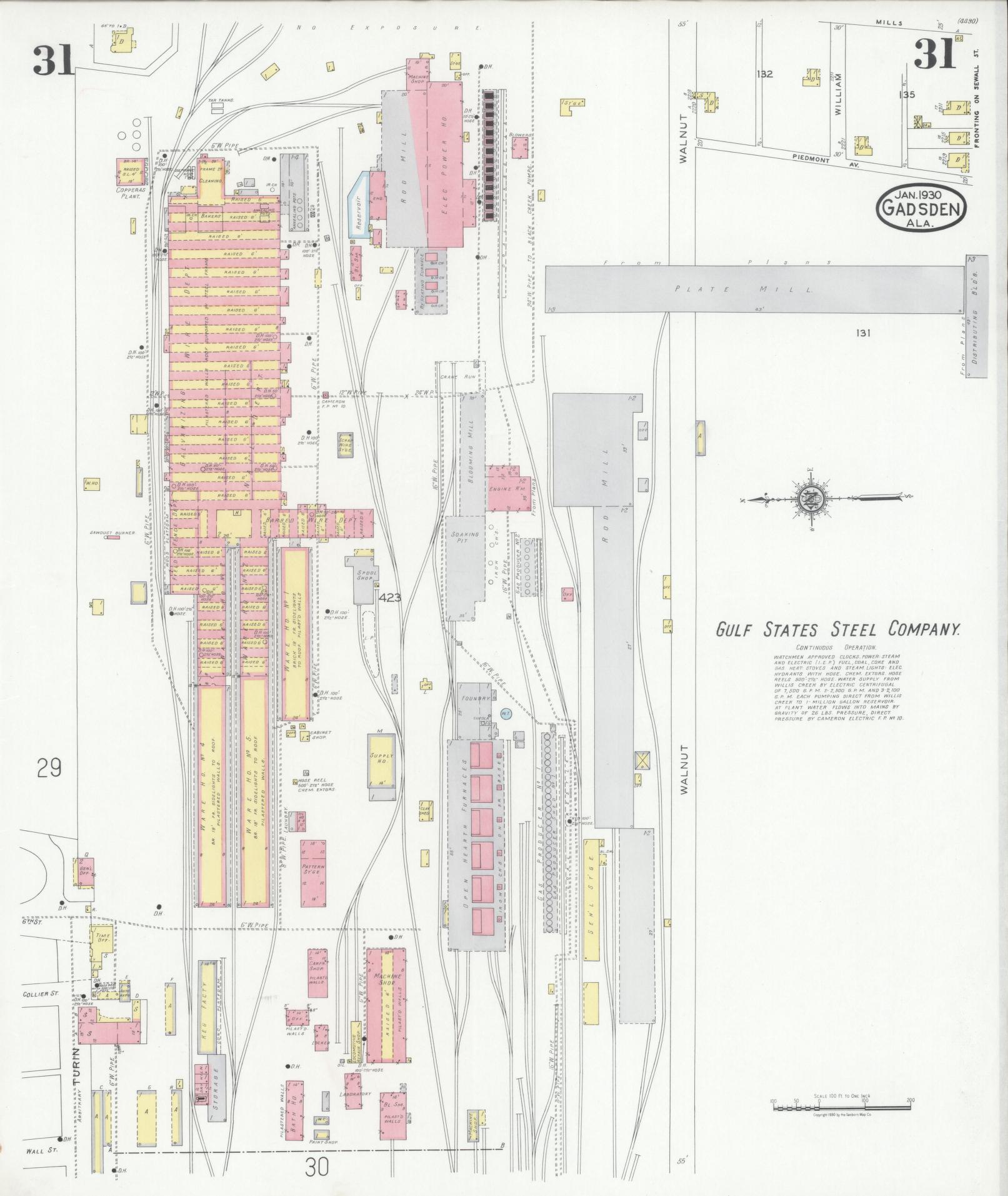 Sanborn Fire Insurance Map from Gadsden, Etowah County, Alabama (1930), Sheet #0031 - Historic Sanborn Fire Insurance Map Print, vintage old map wall art, antique decor, genealogy gift, Alabama Alabama map