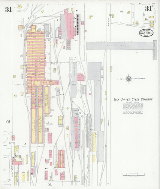 Sanborn Fire Insurance Map from Gadsden, Etowah County, Alabama (1930), Sheet #0031 - Historic Sanborn Fire Insurance Map Print, vintage old map wall art, antique decor, genealogy gift, Alabama Alabama map