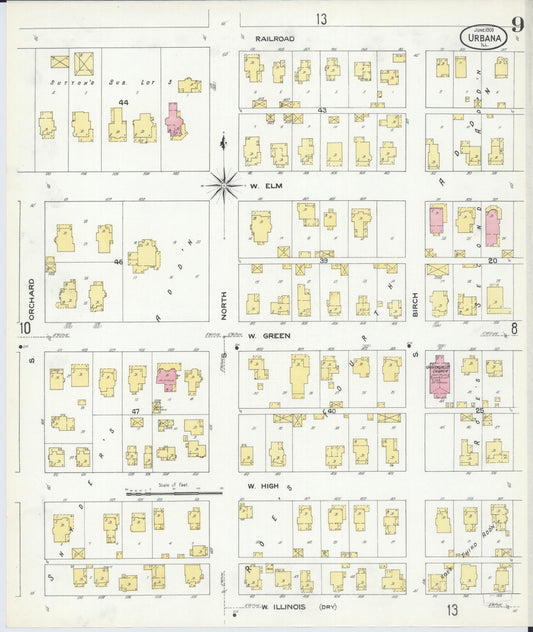 Sanborn Fire Insurance Map from Urbana, Champaign County, Illinois (1909), Sheet #0009 - Historic Sanborn Fire Insurance Map Print, vintage old map wall art, antique decor, genealogy gift, Illinois Illinois map