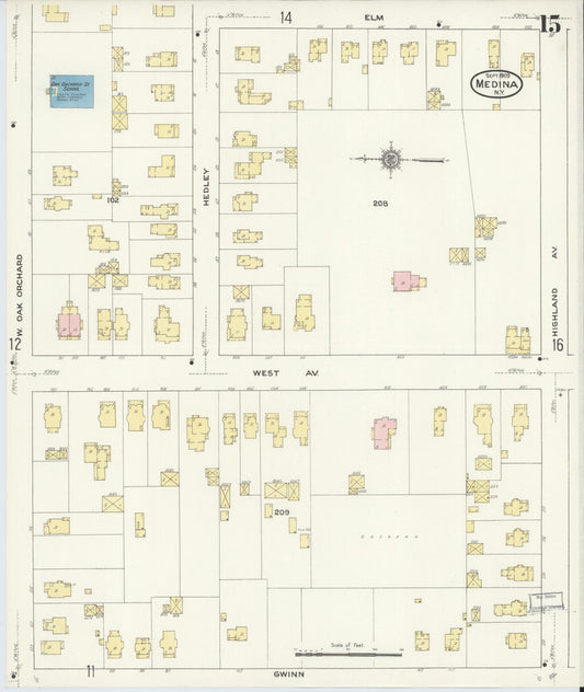 Sanborn Fire Insurance Map from Medina, Orleans County, New York (1909), Sheet #0015 - Historic Sanborn Fire Insurance Map Print, vintage old map wall art, antique decor, genealogy gift, New York New York map