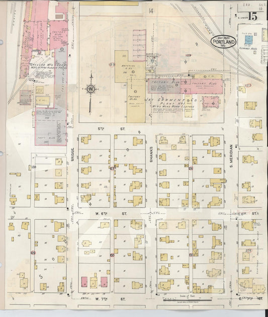 Sanborn Fire Insurance Map from Portland, Jay County, Indiana (1946), Sheet #0015 - Historic Sanborn Fire Insurance Map Print, vintage old map wall art, antique decor, genealogy gift, Indiana Indiana map