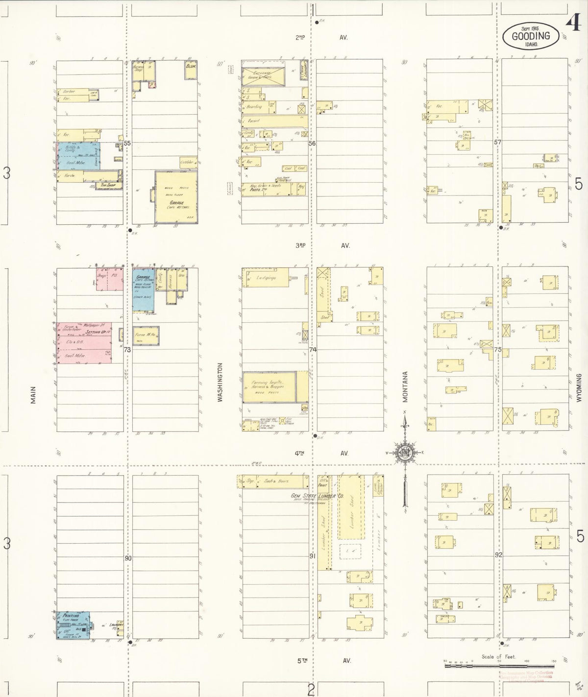 Sanborn Fire Insurance Map from Gooding, Gooding County, Idaho (1915), Sheet #0004 - Complete Map Set gallery image, historic Sanborn map, vintage wall art, Idaho Idaho