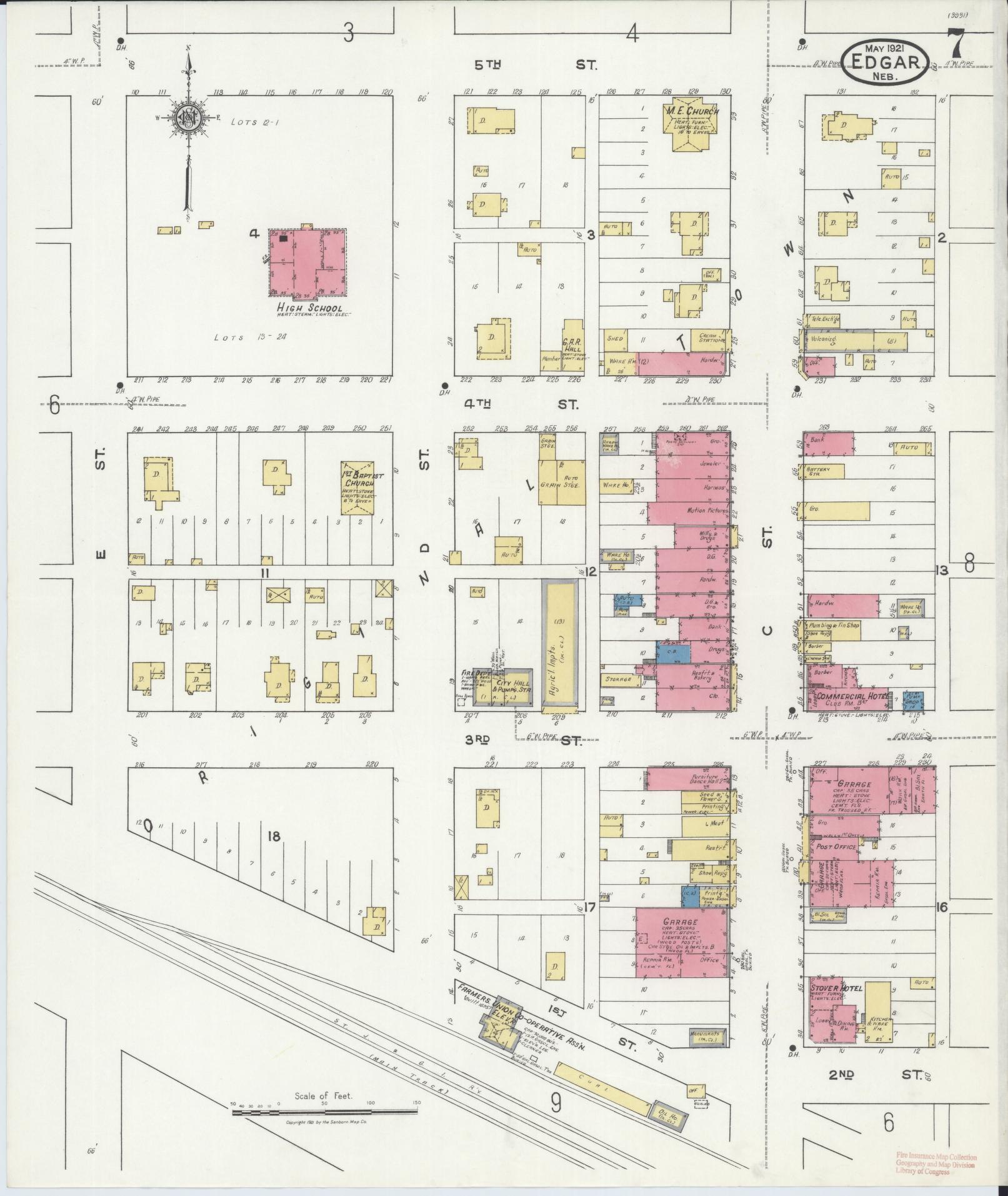 Sanborn Fire Insurance Map from Edgar, Clay County, Nebraska (1921), Sheet #0007 - Historic Sanborn Fire Insurance Map Print, vintage old map wall art, antique decor, genealogy gift, Nebraska Nebraska map