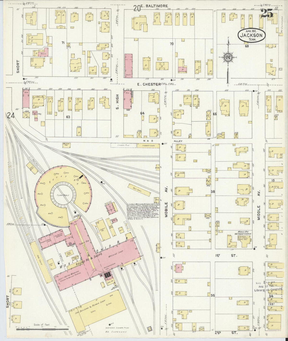 Sanborn Fire Insurance Map from Jackson, Madison County, Tennessee (1912), Sheet #0025 - Complete Map Set gallery image, historic Sanborn map, vintage wall art, Tennessee Tennessee