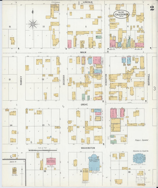 Sanborn Fire Insurance Map from Caledonia, Houston County, Minnesota (1900), Sheet #0002 - Historic Sanborn Fire Insurance Map Print, vintage old map wall art, antique decor, genealogy gift, Minnesota Minnesota map
