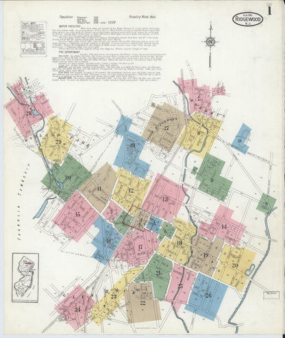 Sanborn Fire Insurance Map from Ridgewood, Bergen County, New Jersey (1916), Sheet #0001 - Complete Map Set gallery image, historic Sanborn map, vintage wall art, New Jersey New Jersey