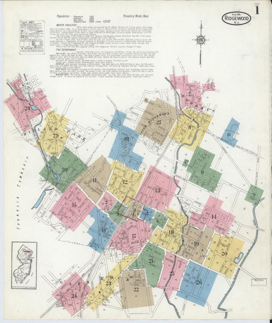Sanborn Fire Insurance Map from Ridgewood, Bergen County, New Jersey (1916), Sheet #0001 - Complete Map Set gallery image, historic Sanborn map, vintage wall art, New Jersey New Jersey