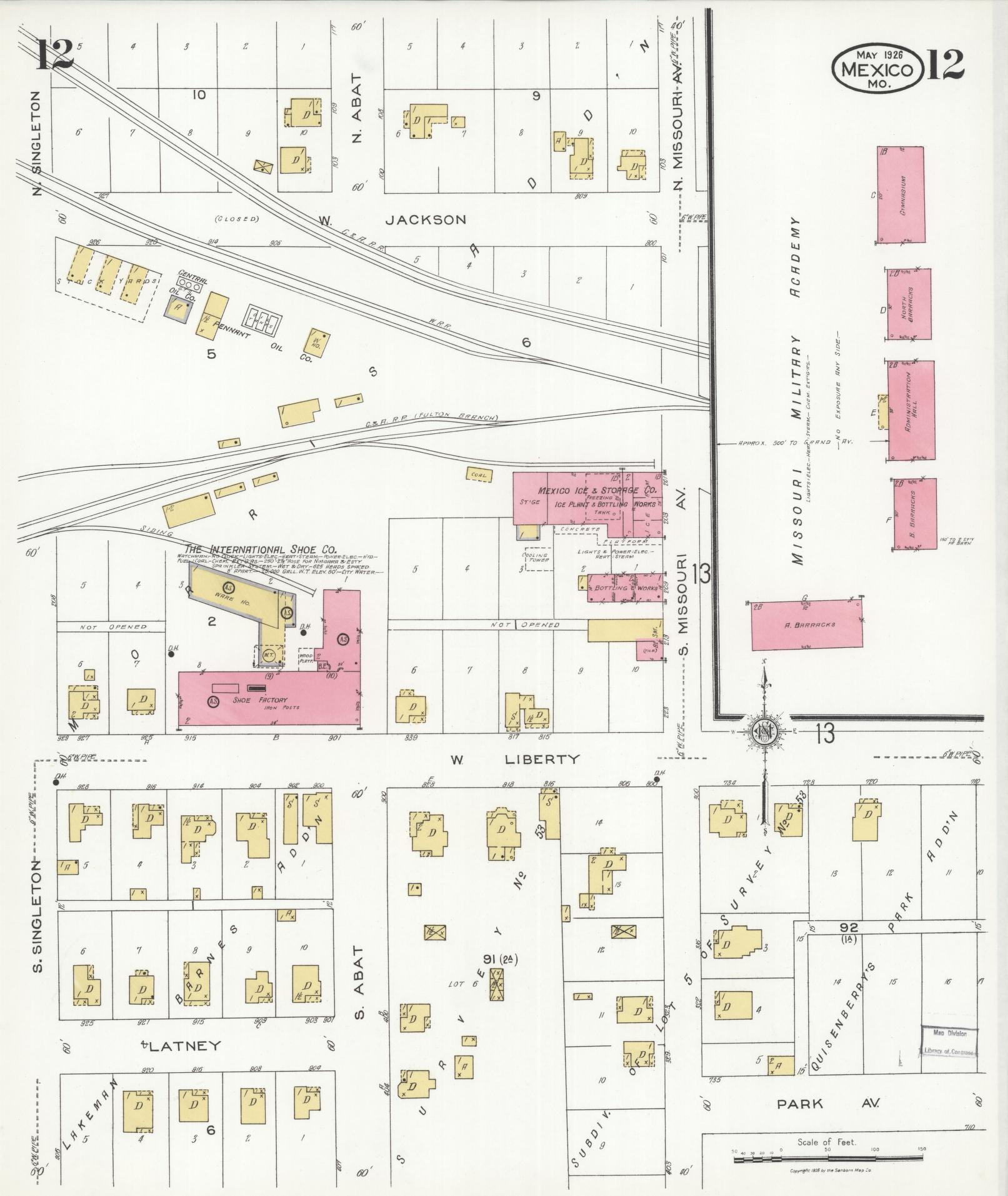 Sanborn Fire Insurance Map from Mexico, Audrain County, Missouri (1926), Sheet #0012 - Complete Map Set gallery image, historic Sanborn map, vintage wall art, Missouri Missouri