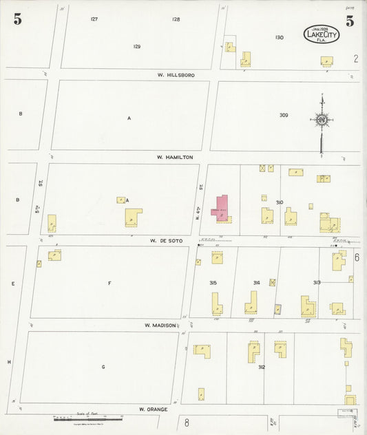 Sanborn Fire Insurance Map from Lake City, Columbia County, Florida (1924), Sheet #0005 - Historic Sanborn Fire Insurance Map Print, vintage old map wall art, antique decor, genealogy gift, Florida Florida map