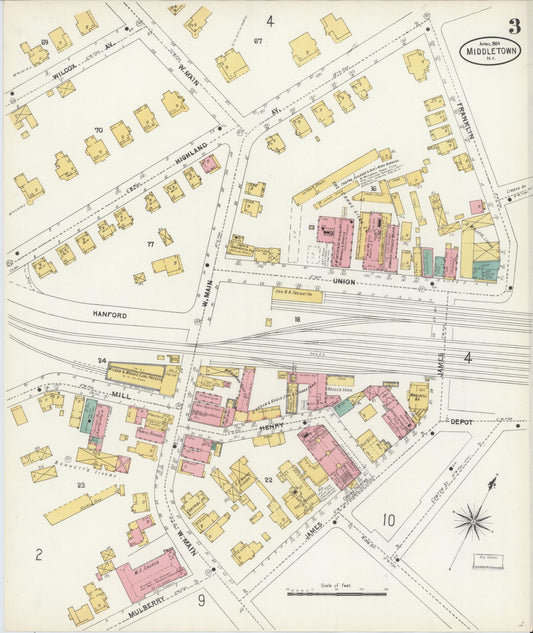 Sanborn Fire Insurance Map from Middletown, Orange County, New York (1904), Sheet #0003 - Historic Sanborn Fire Insurance Map Print, vintage old map wall art, antique decor, genealogy gift, New York New York map