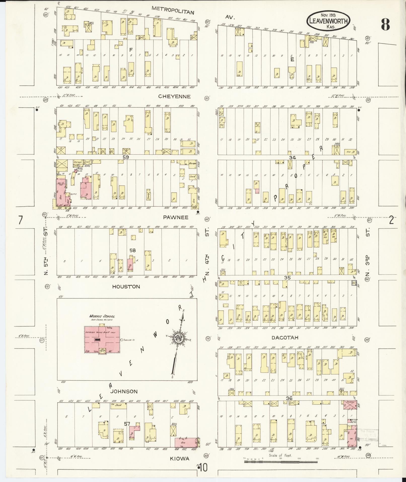 Sanborn Fire Insurance Map from Leavenworth, Leavenworth County, Kansas (1913), Sheet #0009 - Complete Map Set gallery image, historic Sanborn map, vintage wall art, Kansas Kansas