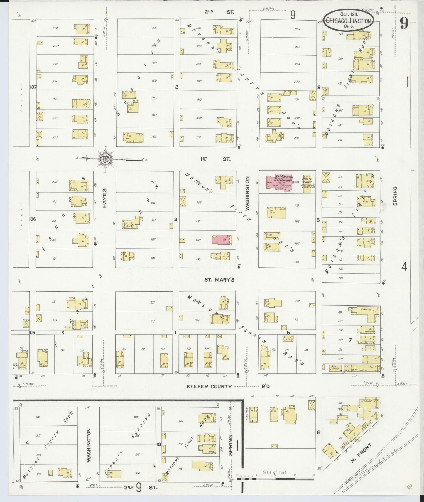 Sanborn Fire Insurance Map from Chicago Junction, Huron County, Ohio (1911), Sheet #0009 - Historic Sanborn Fire Insurance Map Print, vintage old map wall art, antique decor, genealogy gift, Ohio Ohio map