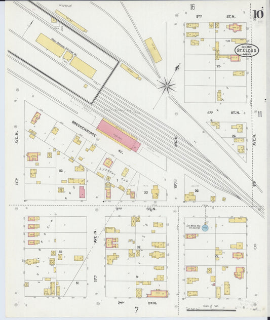 Sanborn Fire Insurance Map from Saint Cloud, Stearns, Benton, and Sherburne Counties, Minnesota (1904), Sheet #0010 - Historic Sanborn Fire Insurance Map Print, vintage old map wall art, antique decor, genealogy gift, Minnesota Minnesota map