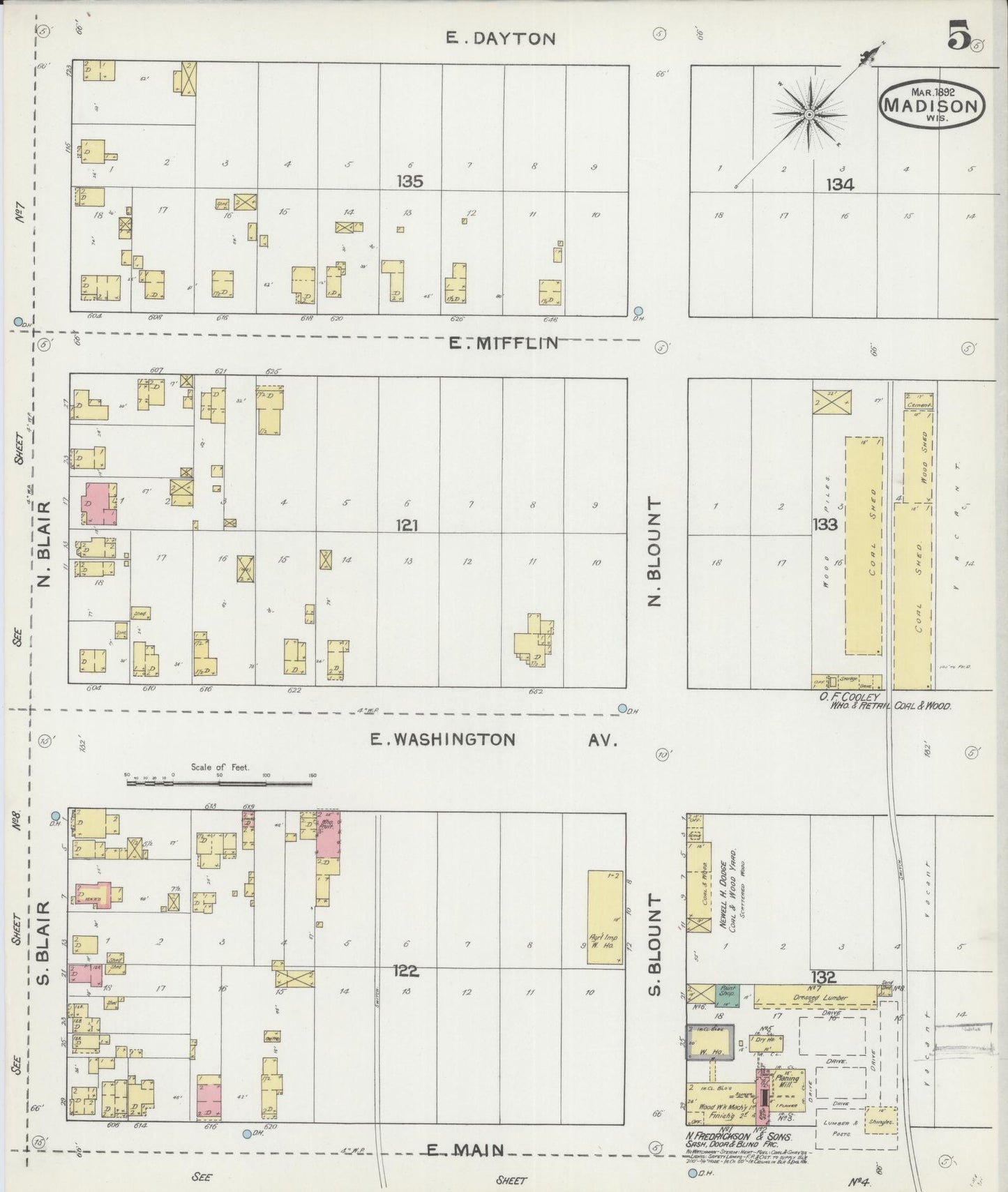 Sanborn Fire Insurance Map from Madison, Dane County, Wisconsin (1892), Sheet #0005 - Complete Map Set gallery image, historic Sanborn map, vintage wall art, Wisconsin Wisconsin