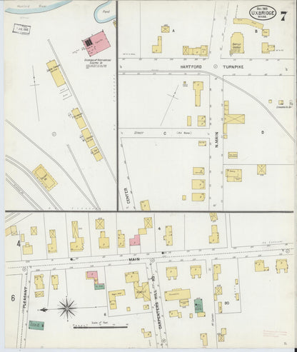 Sanborn Fire Insurance Map from Uxbridge, Worcester County, Massachusetts (1903), Sheet #0007 - Historic Sanborn Fire Insurance Map Print, vintage old map wall art, antique decor, genealogy gift, Massachusetts Massachusetts map