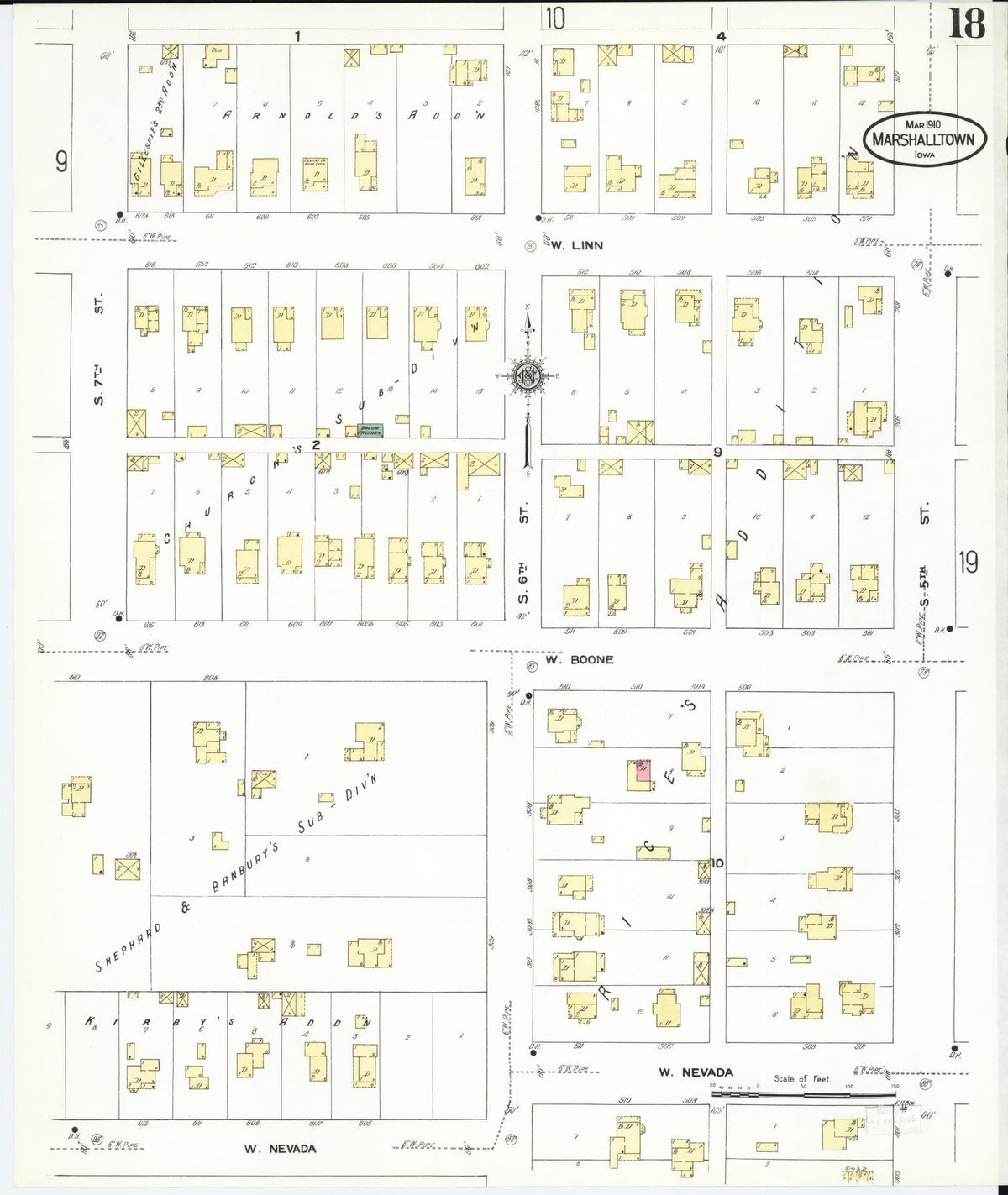 Sanborn Fire Insurance Map from Marshalltown, Marshall County, Iowa (1910), Sheet #0018 - Historic Sanborn Fire Insurance Map Print, vintage old map wall art