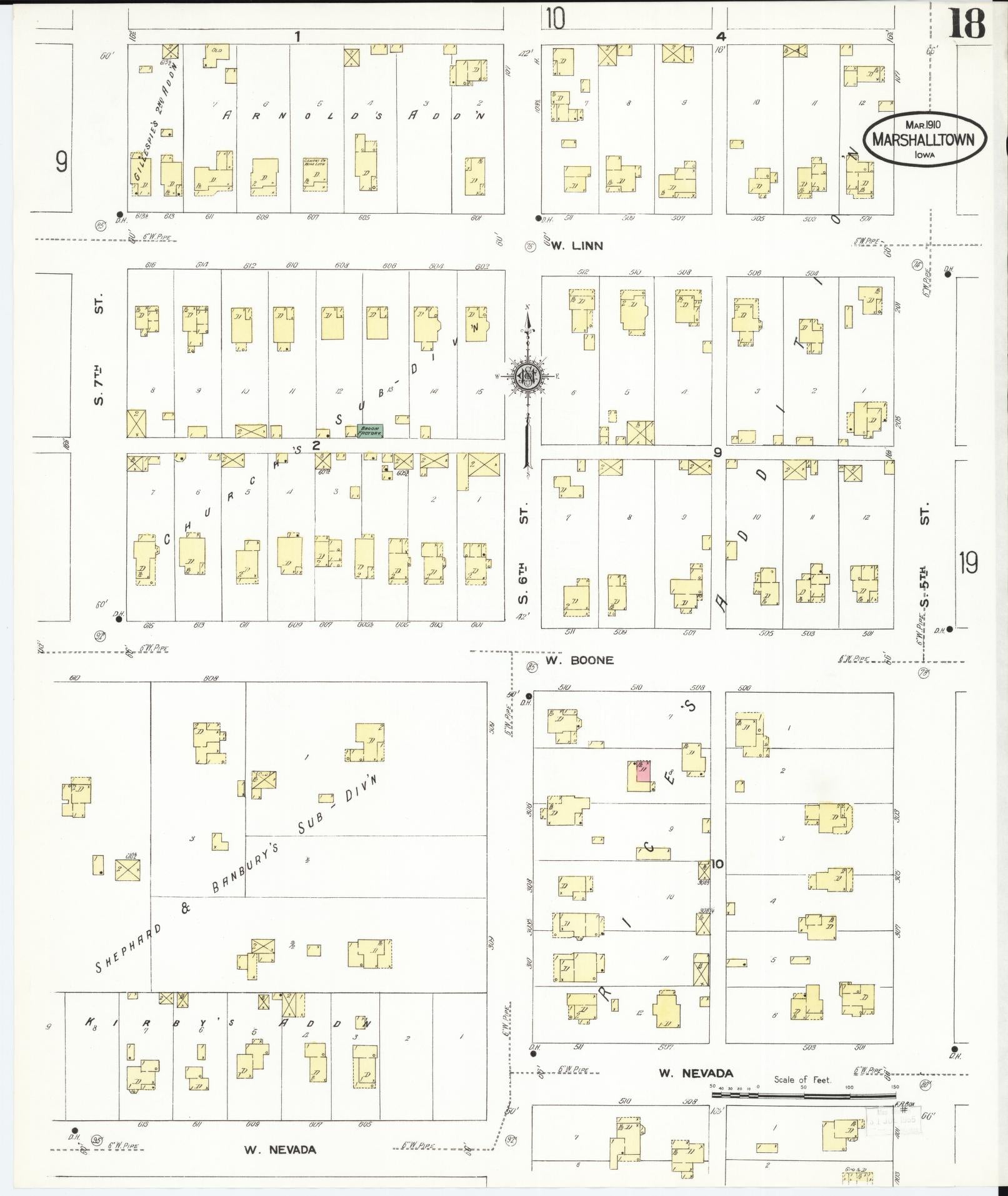 Sanborn Fire Insurance Map from Marshalltown, Marshall County, Iowa (1910), Sheet #0018 - Historic Sanborn Fire Insurance Map Print, vintage old map wall art