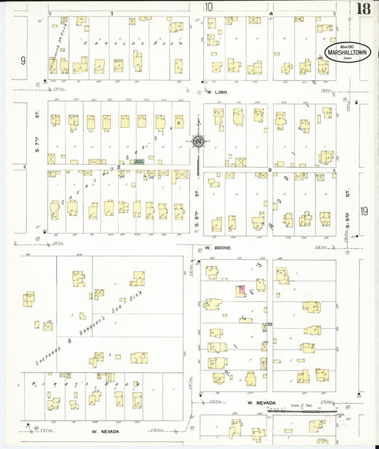 Sanborn Fire Insurance Map from Marshalltown, Marshall County, Iowa (1910), Sheet #0018 - Historic Sanborn Fire Insurance Map Print, vintage old map wall art