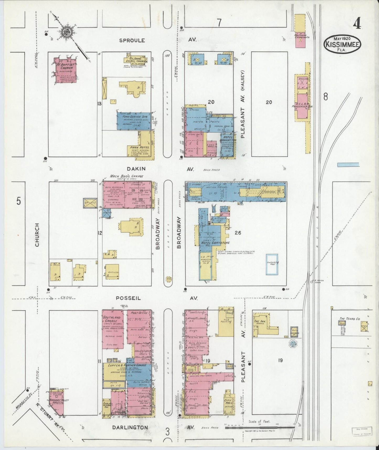 Sanborn Fire Insurance Map from Kissimmee, Osceola County, Florida (1920), Sheet #0004 - Complete Map Set gallery image, historic Sanborn map, vintage wall art, Florida Florida