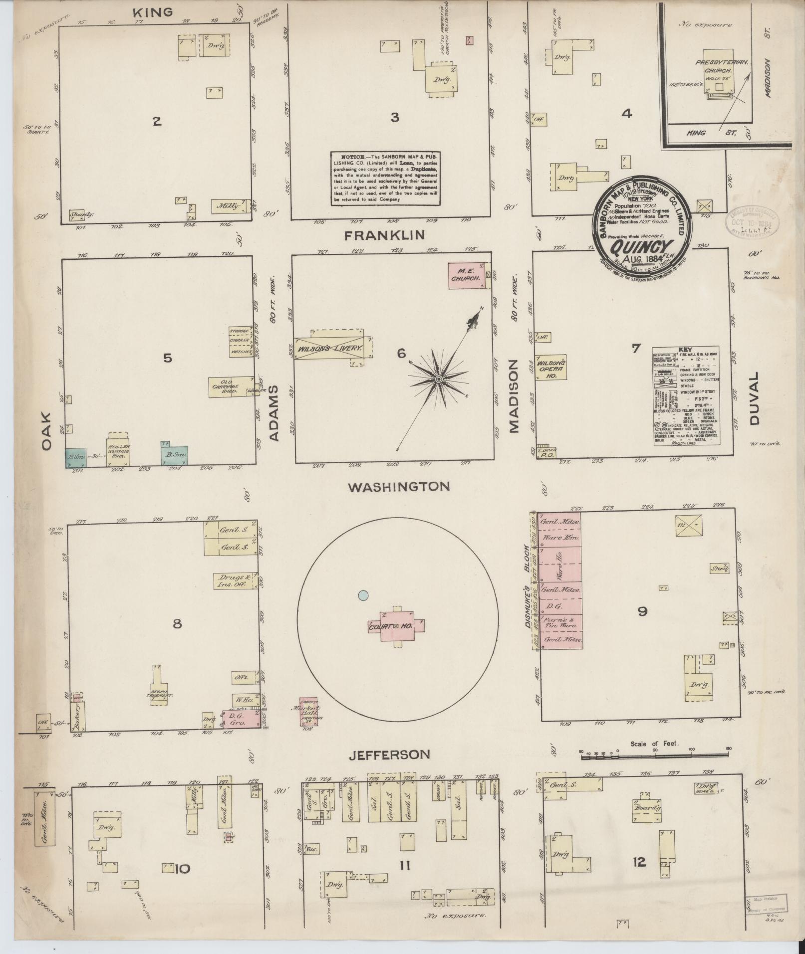 Sanborn Fire Insurance Map from Quincy, Gadsden County, Florida. (1884) – Historic Sanborn Fire Insurance Map Print