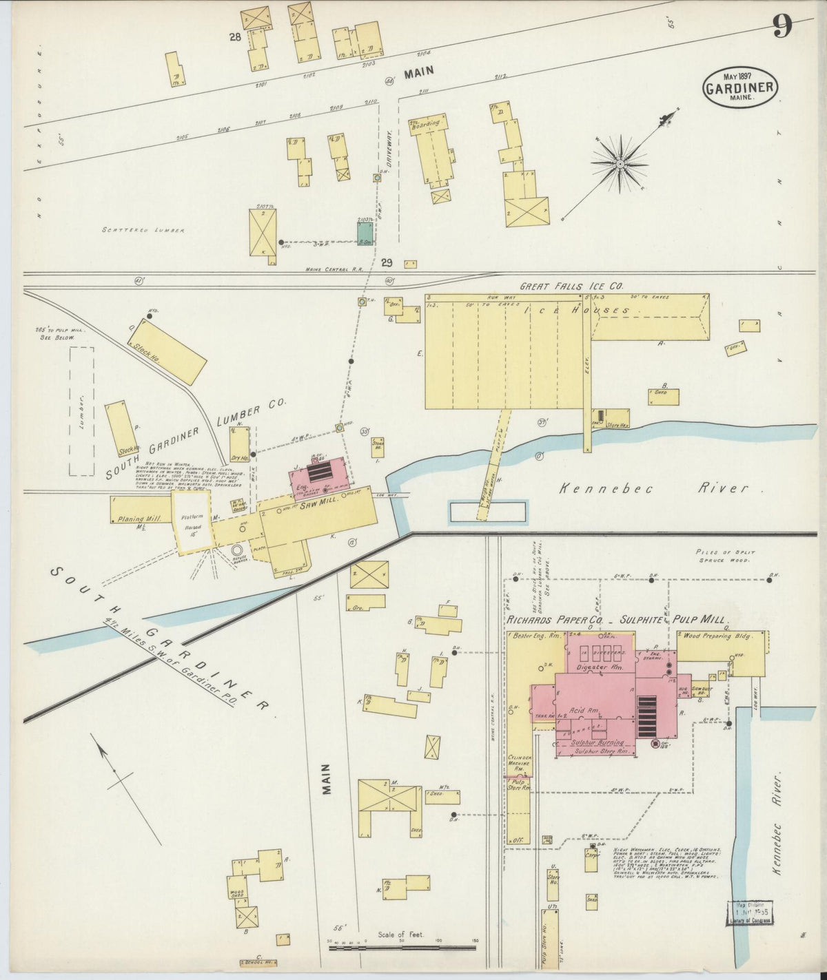 Sanborn Fire Insurance Map from Gardiner, Kennebec County, Maine (1897), Sheet #0009 - Complete Map Set gallery image, historic Sanborn map, vintage wall art, Maine Maine