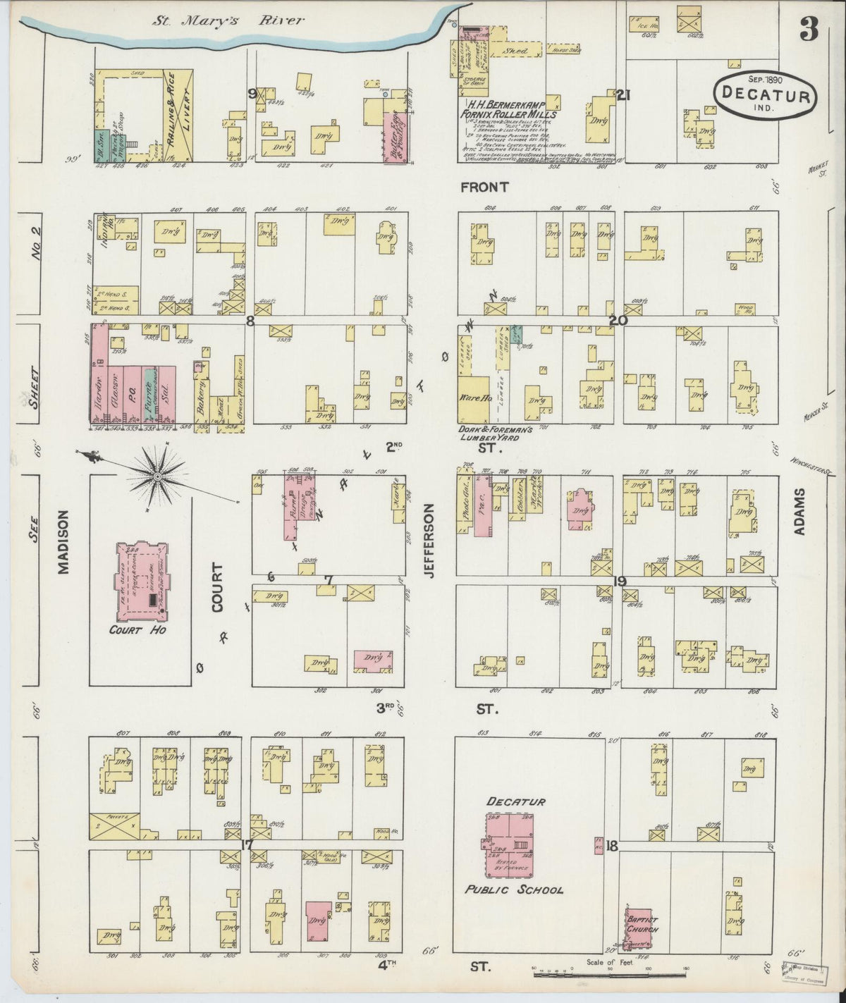 Sanborn Fire Insurance Map from Decatur, Adams County, Indiana (1890), Sheet #0003 - Historic Sanborn Fire Insurance Map Print, vintage old map wall art, antique decor, genealogy gift, Indiana Indiana map