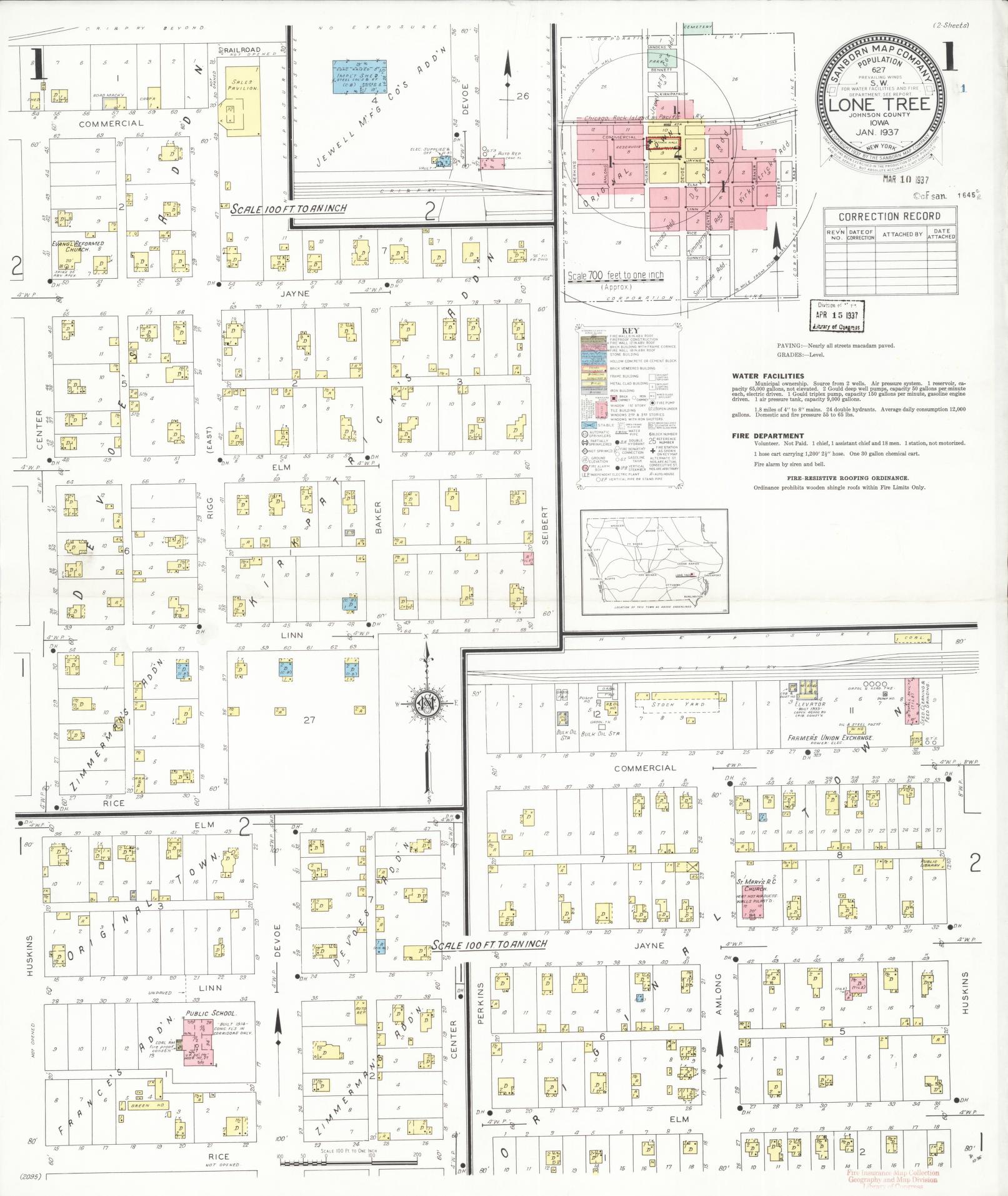 Sanborn Fire Insurance Map from Lone Tree, Johnson County, Iowa (1937), Sheet #0002 - Historic Sanborn Fire Insurance Map Print