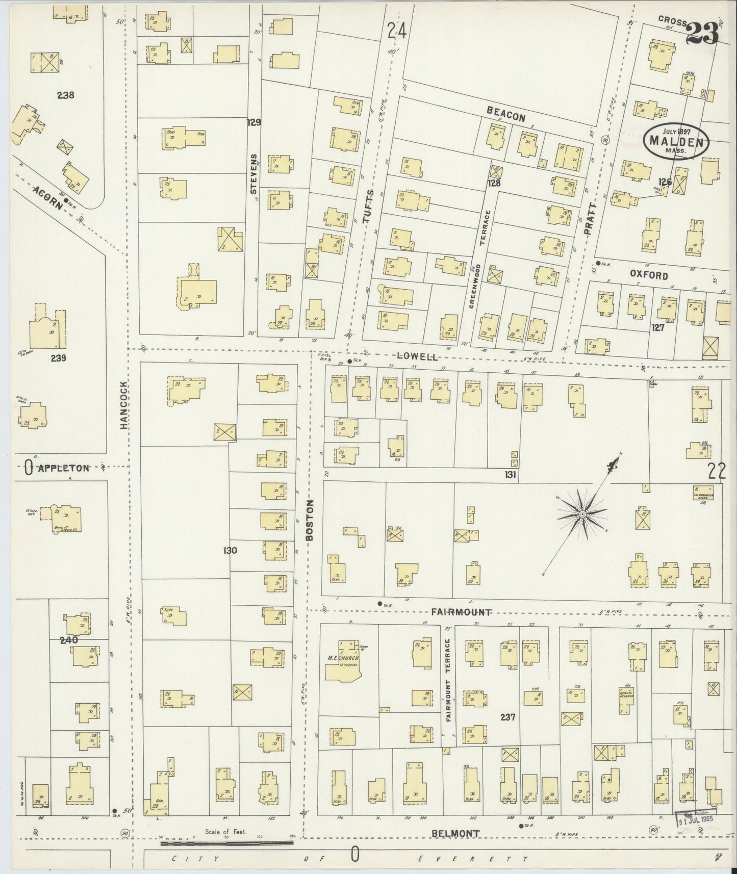 Sanborn Fire Insurance Map from Malden, Middlesex County, Massachusetts (1897), Sheet #0023 - Historic Sanborn Fire Insurance Map Print, vintage old map wall art, antique decor, genealogy gift, Massachusetts Massachusetts map