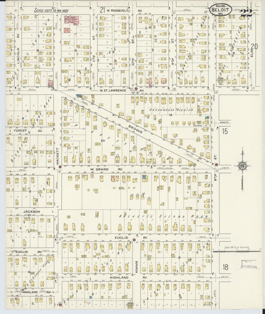 Sanborn Fire Insurance Map from Beloit, Rock County, Wisconsin (1915), Sheet #0022 - Historic Sanborn Fire Insurance Map Print, vintage old map wall art, antique decor, genealogy gift, Wisconsin Wisconsin map