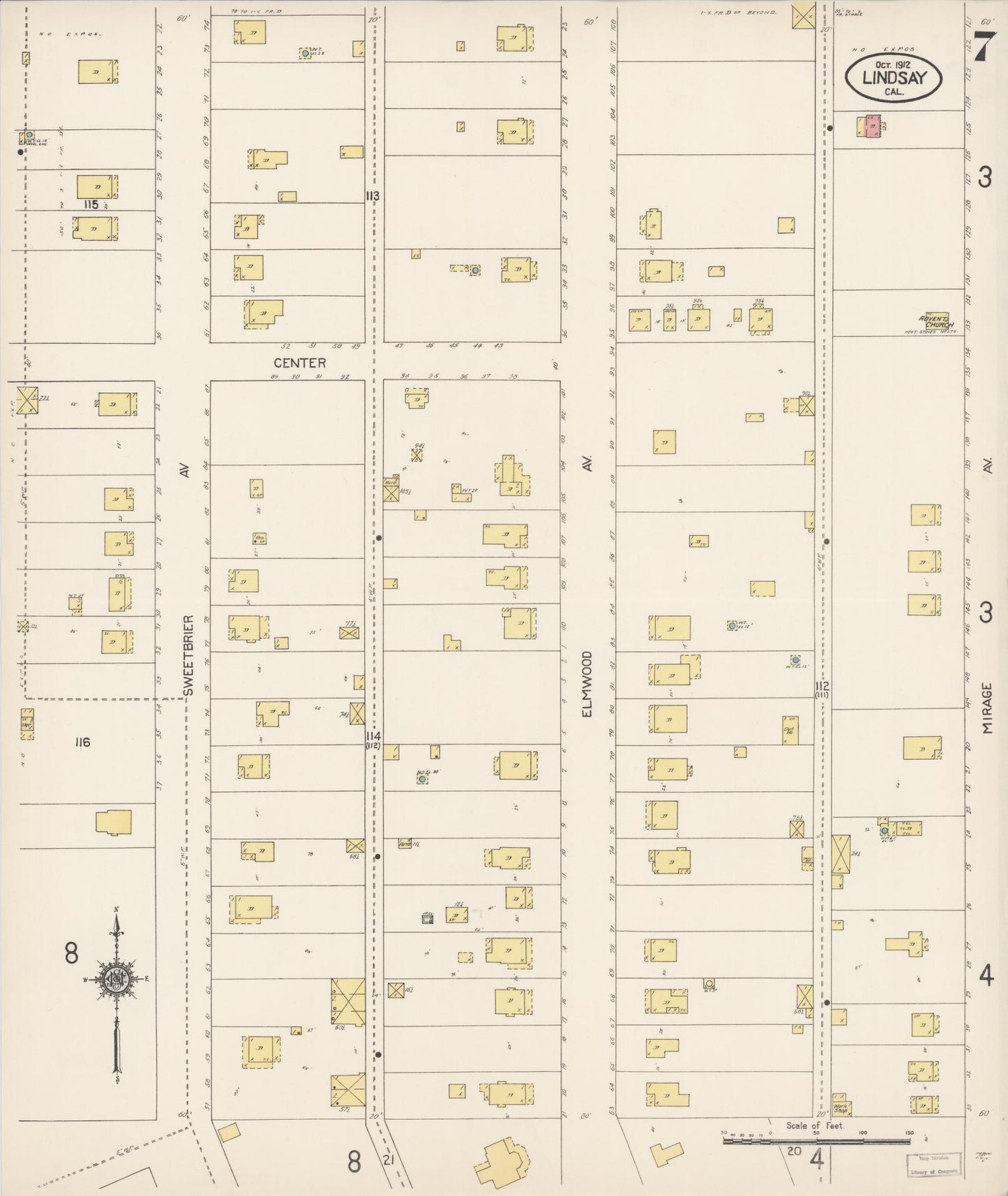 Sanborn Fire Insurance Map from Lindsay, Tulare County, California (1912), Sheet #0007 - Historic Sanborn Fire Insurance Map Print, vintage old map wall art, antique decor, genealogy gift, California California map
