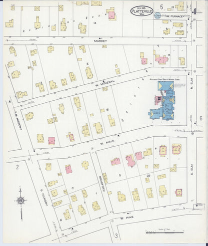 Sanborn Fire Insurance Map from Platteville, Grant County, Wisconsin (1915), Sheet #0004 - Historic Sanborn Fire Insurance Map Print, vintage old map wall art, antique decor, genealogy gift, Wisconsin Wisconsin map