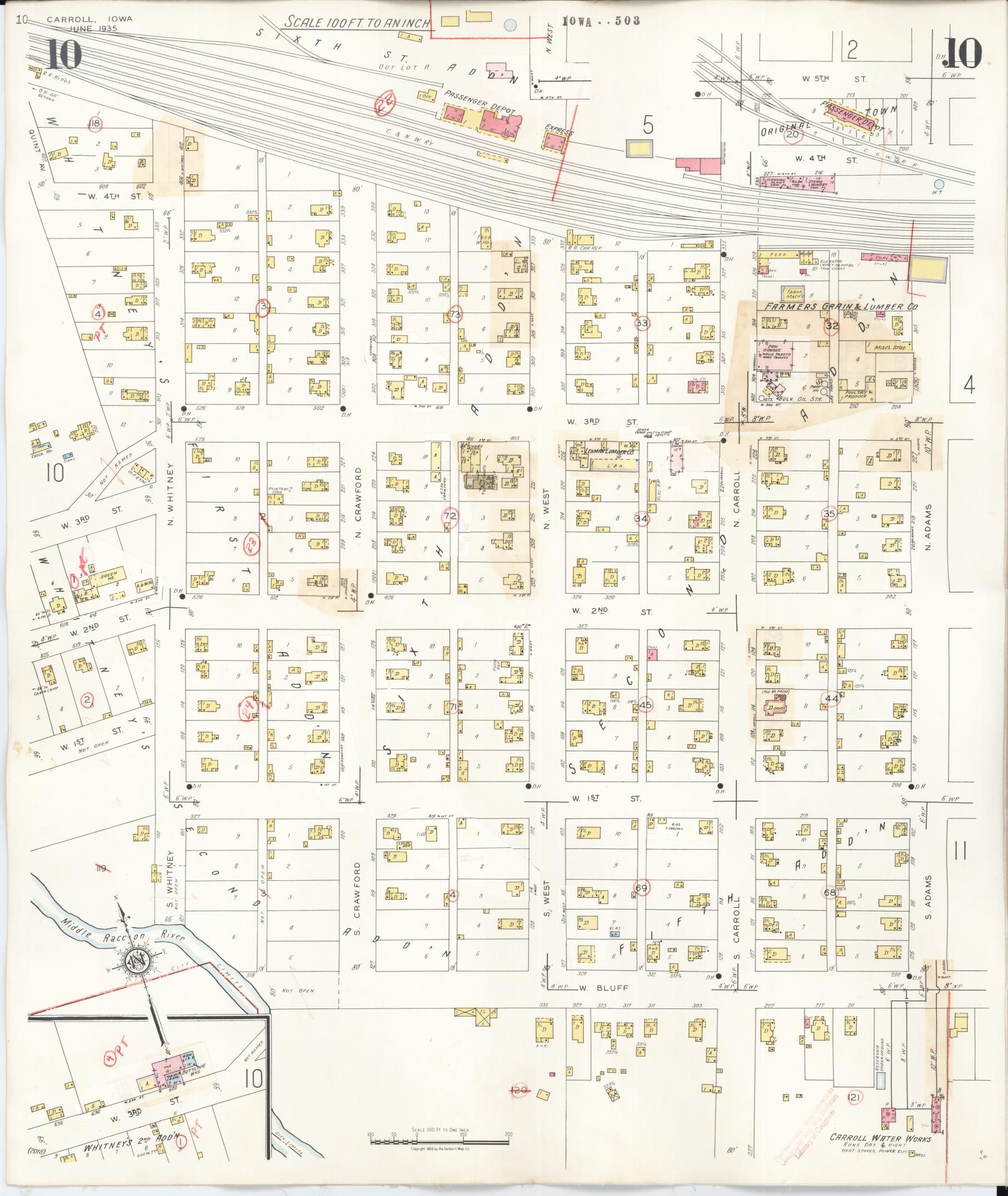 Sanborn Fire Insurance Map from Carroll, Carroll County, Iowa (1948), Sheet #0010 - Historic Sanborn Fire Insurance Map Print, vintage old map wall art