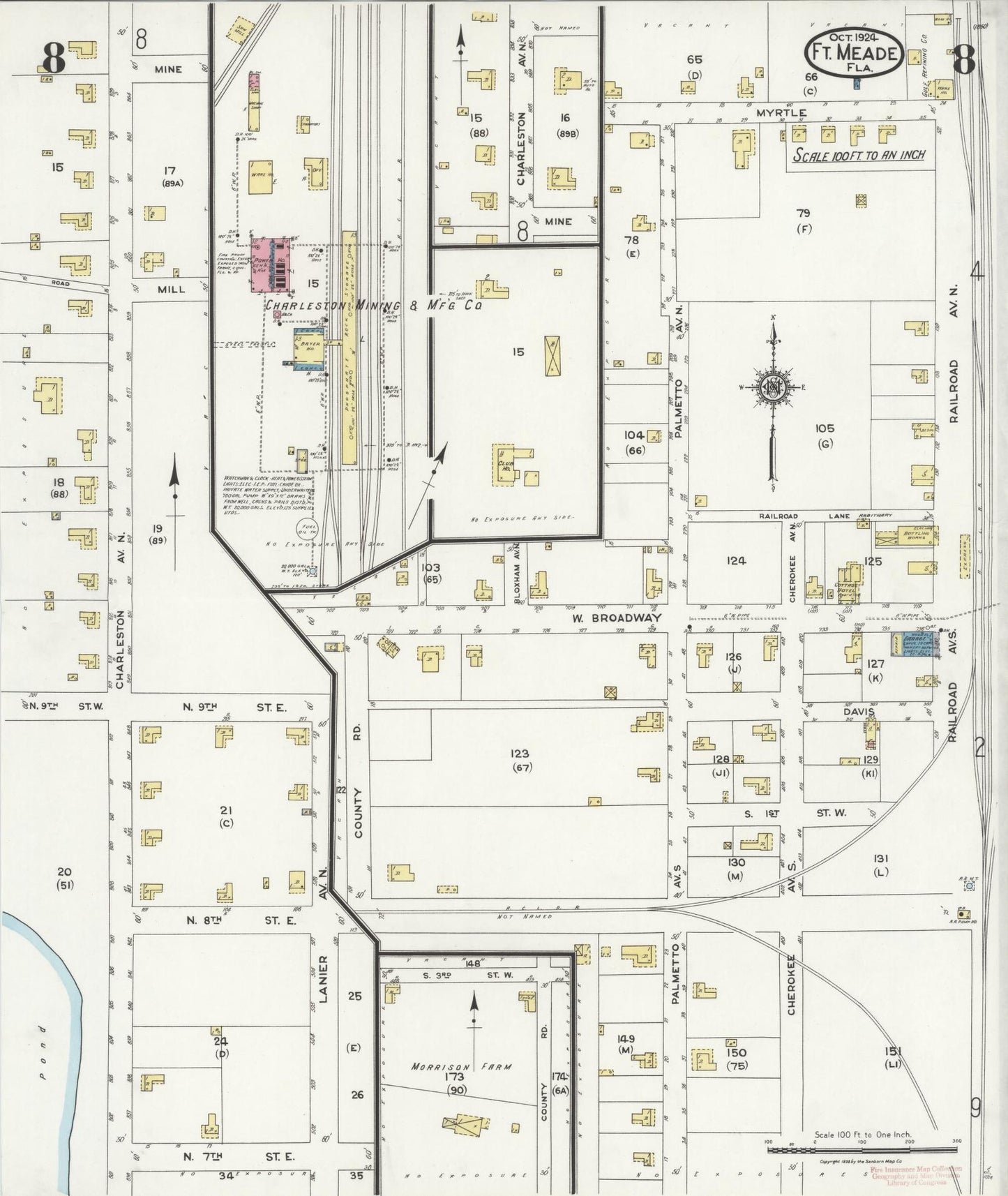 Sanborn Fire Insurance Map from Fort Meade, Polk County, Florida (1924), Sheet #0008 - Complete Map Set gallery image, historic Sanborn map, vintage wall art, Florida Florida